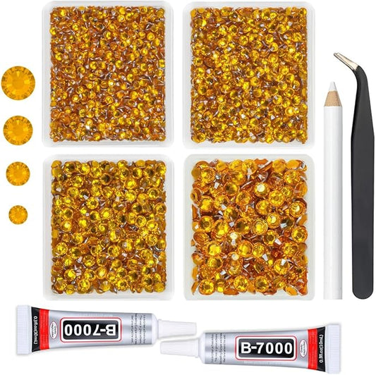 Orange Yellow Crystal Resin Rhinestones w B7000 Jewelry Glue for Bedazzling Crafting Flatback Stones 3mm-6mm Diamonds Crystals Gems Charms for Nails Face Eyes Makeup Tumblers Bottles DIY Crafts