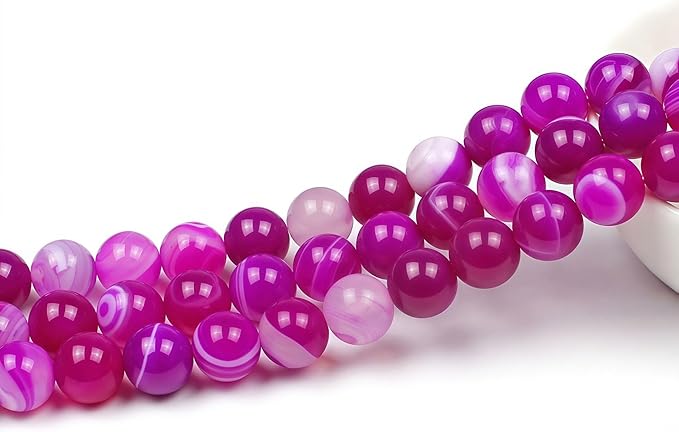 MJDCB Natural Stone Beads Rose Red Stripe Agate Round Loose Beads for Jewelry Making DIY Bracelet Necklace (12mm)