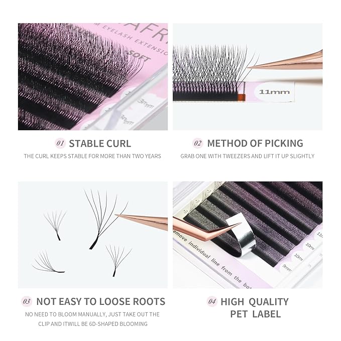 ANNAFRIS 6D Premade Fan W Shape Eyelash Extensions 0.07 C Curl 13mm Volume Self Fanning False Lashes Makeup Supplies Professional Use Lash Extension(0.07 C, 13mm)