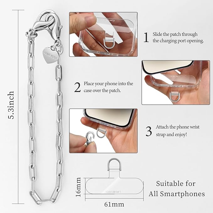 UKON Phone Chain Wrist Strap Metal Phone Lanyard Wristlet Strap with 2xTPU Tether Tab for Women Shopping Traveling Party