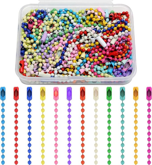 MixPeak 100-Pack 2.4 mm Ball Chain with Connectors,4 inch Colorful Bead Chains for Keychains Dog Tags Jewelry DIY,Mixed Colors,Storage Box Included
