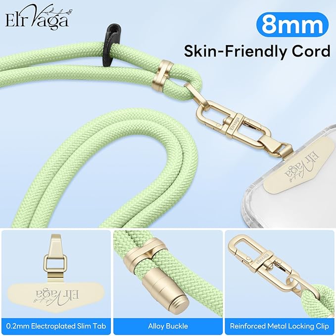 Adjustable Anti-Theft Phone Lanyard Neck & Crossbody Strap with 0.2mm Metal Tab & Comfort-Fit 8mm Rope (Mint Green)