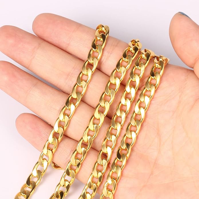 16.5 Ft Stainless Steel Curb Chains, 5mm 6mm 7mm 9mm Cuban Chain Roll Bulk for Jewelry Making