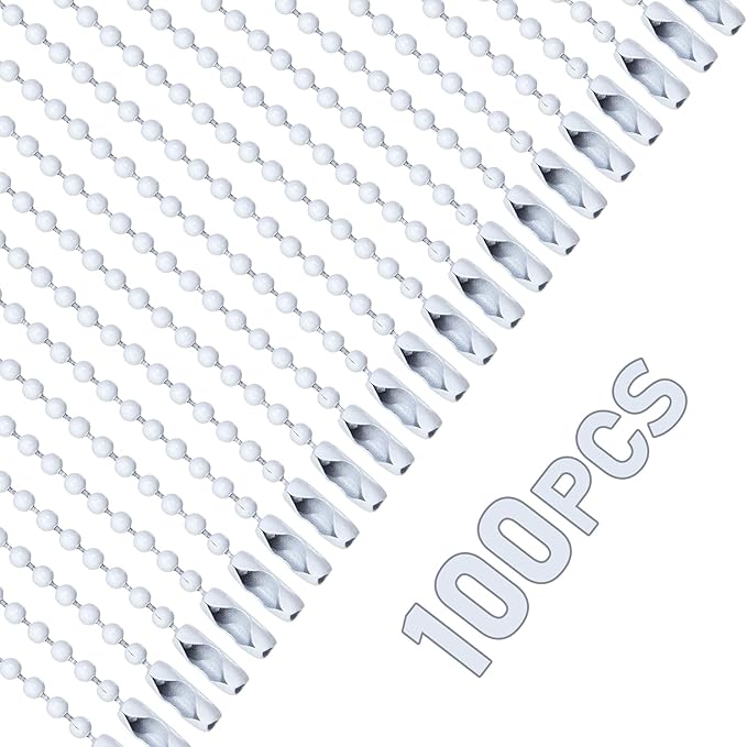 Lemonkey 10Pcs Ball Beads Chain Bulk,White Keychain Rings Metal 4 Inch Dog Tag Metal Small Chain with Connectors for Hanging Decoration