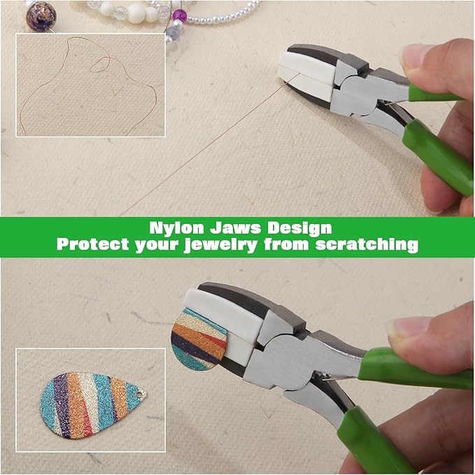 5 Inches Double Nylon Jaw Pliers Flat Nose Pliers for Jewelry Making with 2 Replacement Nylon Jaws Parallel Plier Soft Jaw Plier Jewelry Making Tools for Beading Wire Shaping DIY Hobby