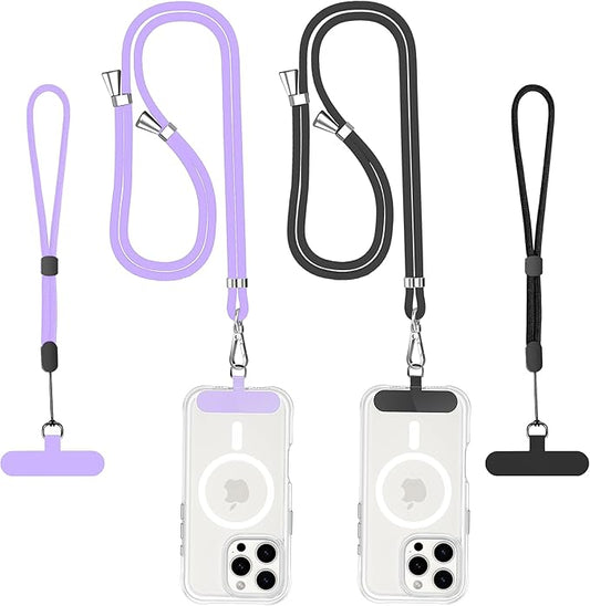Phone Lanyard - Crossbody Multifunctional Lanyards with Wrist Strap, Tether Pads - Compatible with Most Smartphones in Black&Purple