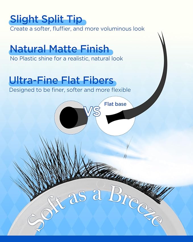 EYELIAN False Eyelashes, Black Full Volume Strip Flat Lashes 8-15mm Ultra Lightweight and Soft Wispy, Natural Doll Eye Fake Lashes, Reusable, Easy to Apply