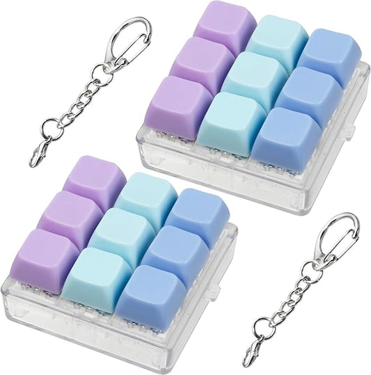 2 Pack 9 in 1 Keyboard Fidget Toy, Keyboard Fidget Keychain Anti-Stress Keyboard Decompression Button Finger Clicker Toys Stress Relief Fidget Gifts (Blue,Purple)