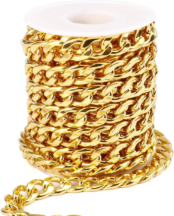 16.5 Ft Stainless Steel Curb Chains, 5mm 6mm 7mm 9mm Cuban Chain Roll Bulk for Jewelry Making