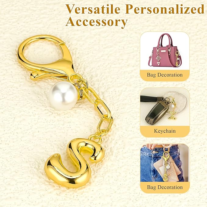 VICKHU Gold Plated Bubble Initial Letter Cute Keychain for Women Car Key Purse Decorative Keyring Handbag Charms Fashion