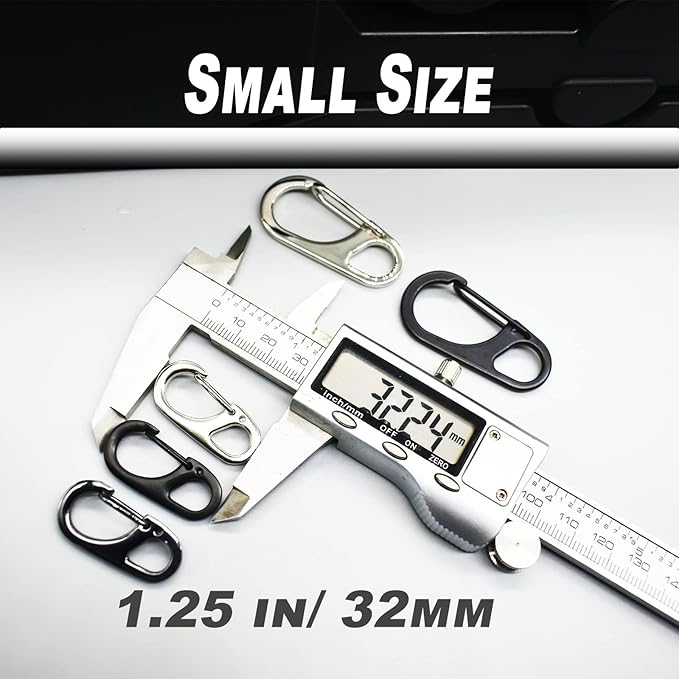 Small Carabiner Clips 1.25 inch/1.85 inch Snap Hooks with Fixed Eye Spring Gate Keychain Parocord Rope Clasps Accessories