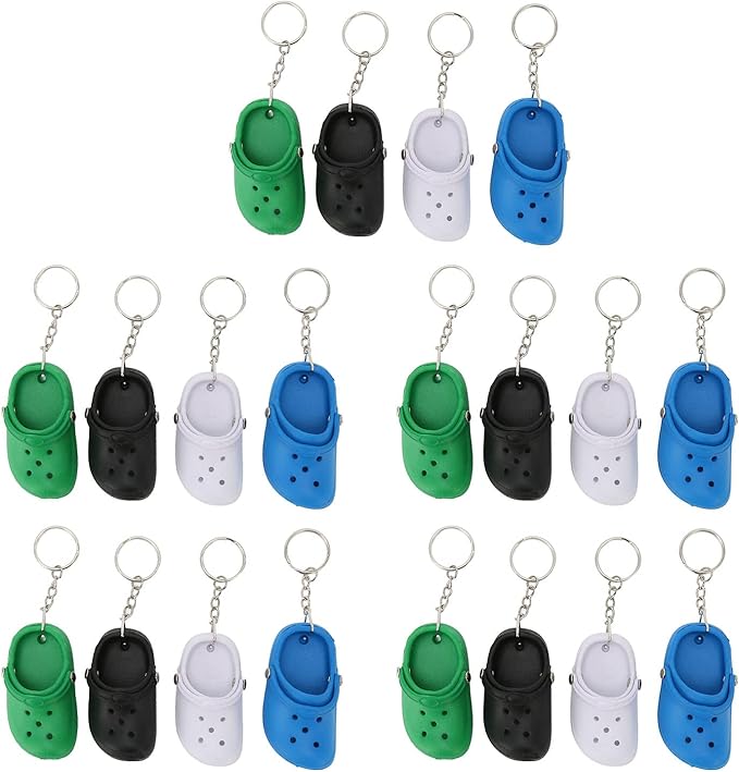 Pssopp 20Pcs Slipper Keychain, Premium Silicone Material Mini Shoe Keyring Key Chain Charms Bright Colors with Simulation Design for Bags Boys Girls and Ideal Most Occasions