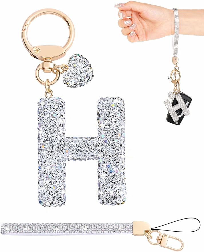 Initial Keychain for Women Girls,Bling Letter Key chain Initial with Heart,Pink Keychain Charms for Backpack Handbag