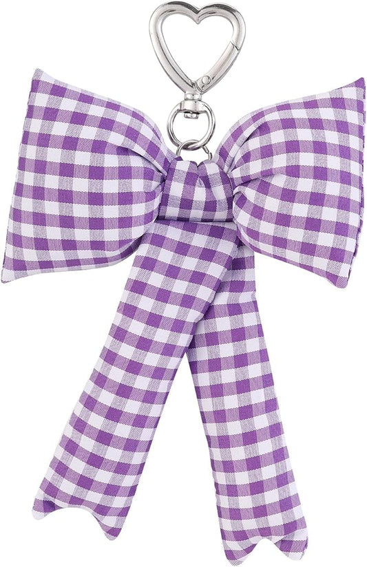 Pink Bow Keychain Bag Charms Y2K Bowknot Plaid Keychains Coquette Aesthetic Purse Handbag Backpacks Charms