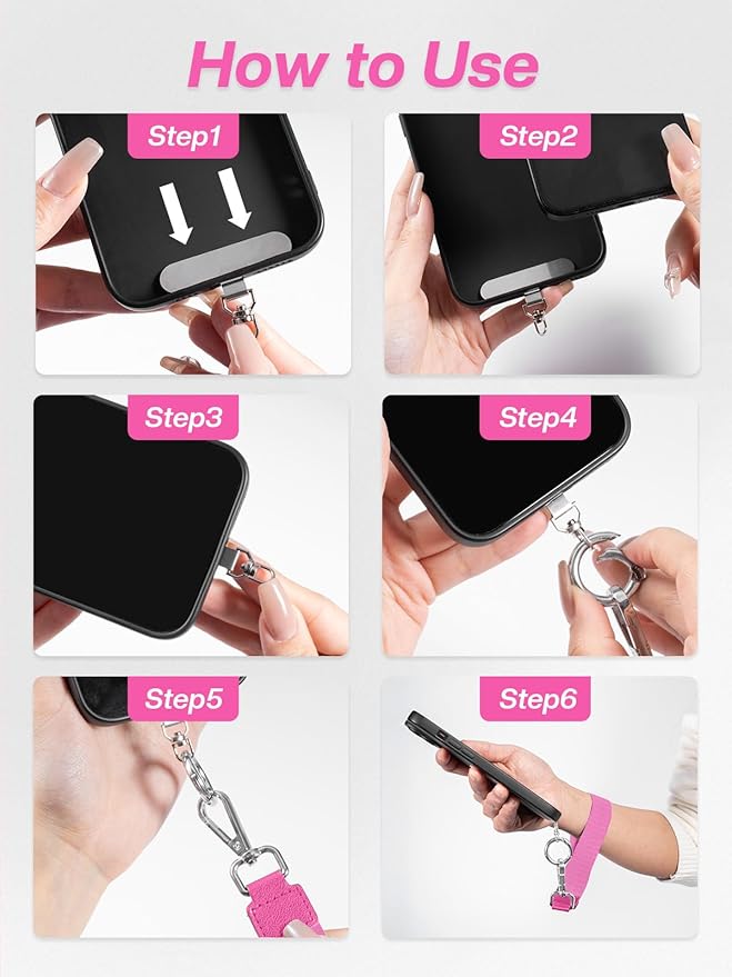 Clip and Go Strap for Phone with Wallet Crossbody Phone Lanyard Adjustable and Detachable RFID Wristlet Wallet with ID Window and Zipper, Hot Pink