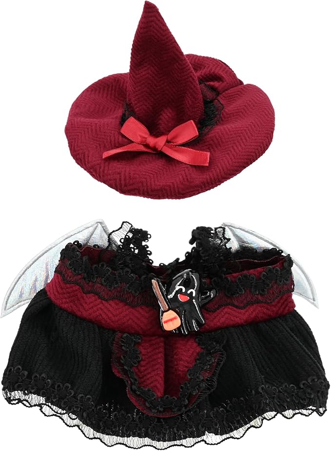 Clothes for LA BUBU 17cm Doll (NO Doll), Outfit for LA BUBU, 2-Piece Little Witch Set (Hat & Dress) for LABUBU Dress Up, Costume Accessories, Red