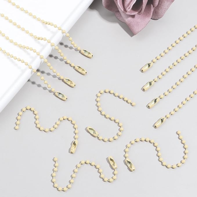 Lemonkey 100Pcs Ball Beads Chains Bulk,Cream Meta Keychains Ringsl,4 Inch Dog Tag Metal Small Chains with Connectors for Hanging Decoration