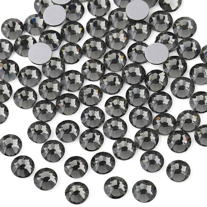 Beadsland 144pcs Flat Back Crystal Rhinestones Round Gems for Nail Art and Craft Glue Fix, Black Diamond, SS40, 8.4-8.7mm