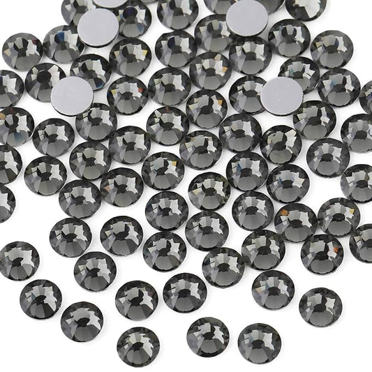 Beadsland 144pcs Flat Back Crystal Rhinestones Round Gems for Nail Art and Craft Glue Fix, Black Diamond, SS40, 8.4-8.7mm