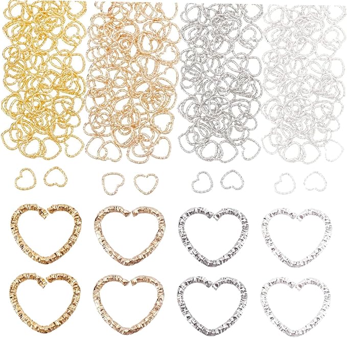 320pcs Heart Linking Charms Metal Open Jump Rings for Jewelry Making Smooth Edges DIY Pendants Bracelets Necklaces Keychains Accessories