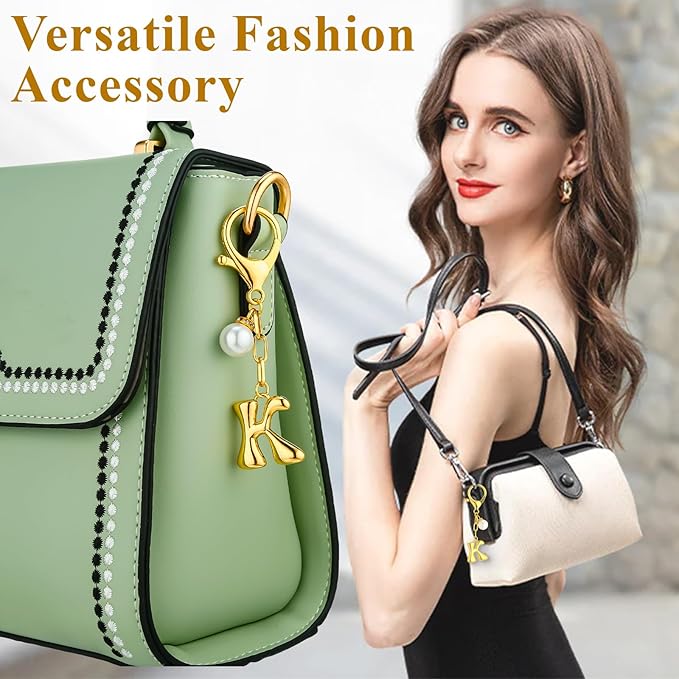 VICKHU Gold Plated Bubble Initial Letter Cute Keychain for Women Car Key Purse Decorative Keyring Handbag Charms Fashion