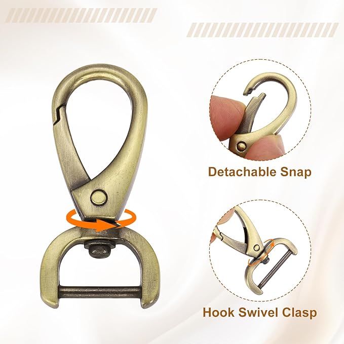 HARFINGTON 4pcs Detachable Snap Hook Swivel Clasp 5/8" (16mm) Zinc Alloy Lobster Claw Clasp for Keychain Lanyard Purse DIY Purse Strap, Light Brown