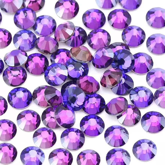 Glue Fix Crystal Flatback Rhinestones Glass Diamantes Gems for Crafting Nail Art Crafts Decorations Clothes Shoes 1.8mm (ss5 2880pcs, Purple Velvet)