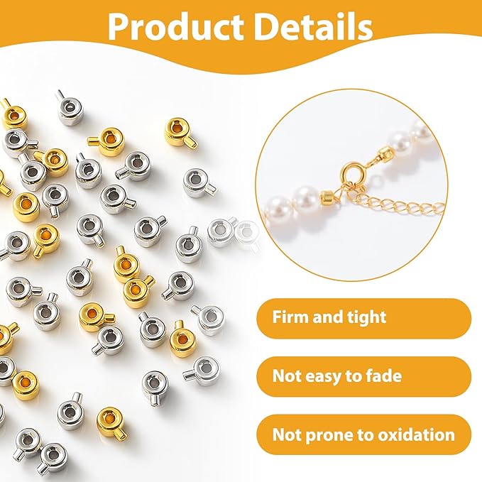 60 Pcs Crimp Beads, for Jewelry Making Metal Stopper Spacer Beads, Gold and Silver Plated Oblate Positioning for Bracelet Necklace Craft Projects Beaders and Jewelry Artisans