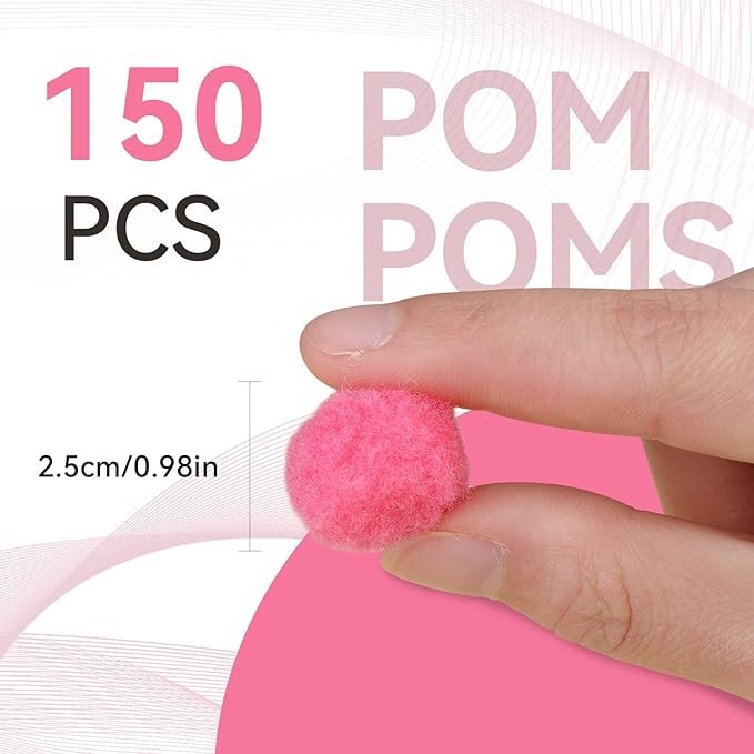 MORFEN 150 Pcs Pom Poms, 1 Inch Dark Pink Craft Pom Poms, Fuzzy Pompom Puff Balls, Small Pom Pom Balls for DIY Arts, Crafts Projects, Home Decorations
