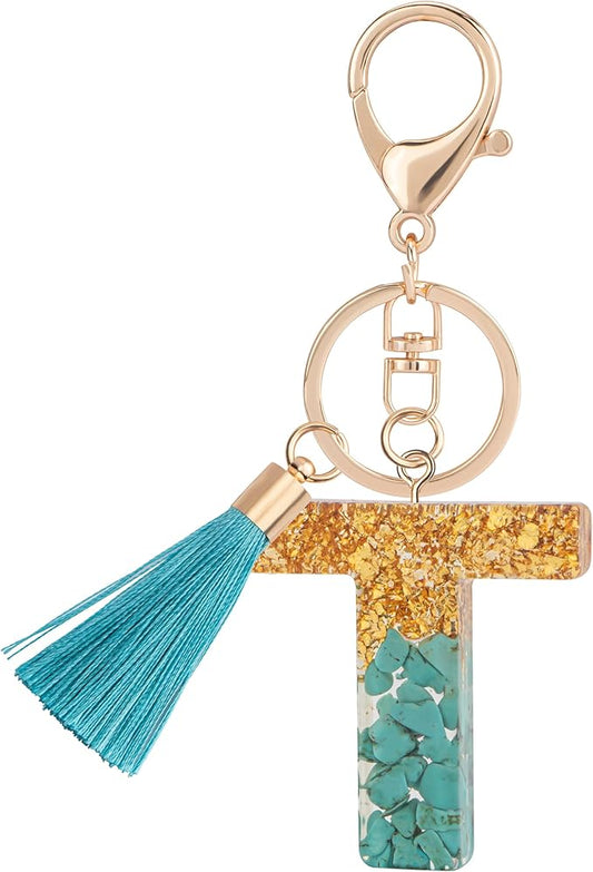 Suweibuke Cute Pink Key Chains for Women Girls, Initial Letter Keychains with Tassel, Charms for Key Purse Handbags Backpacks