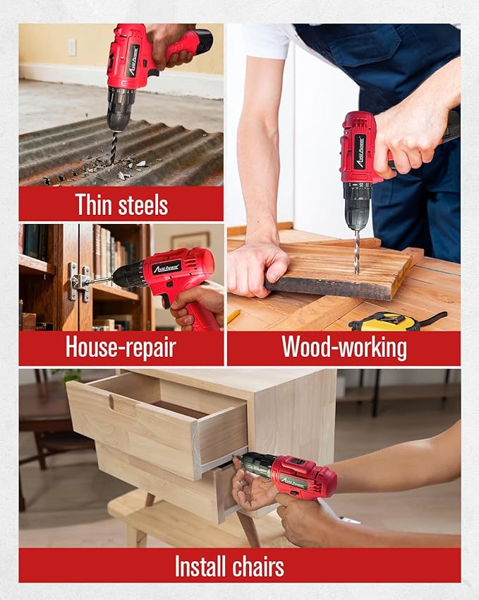 AVID POWER 12V Cordless Drill, 3/8-Inch Keyless Chuck, High-Speed 1400 RPM & 25+1 Torque Control, Electric Power Drill Kit with 21pcs Bits, Battery and Charger