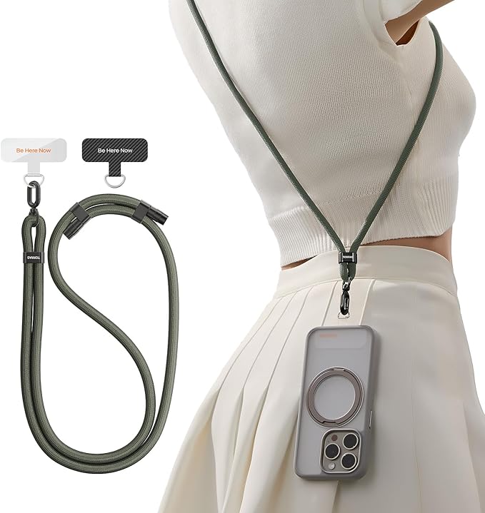 TORRAS Phone Lanyard Crossbody with 2 Phone Tabs, Adjustable Anti Theft Phone Strap for All Phones, Premium Metal Buckles, Skin-Friendly, Universal Phone Neck lanyard for Women and Men, Olive Green