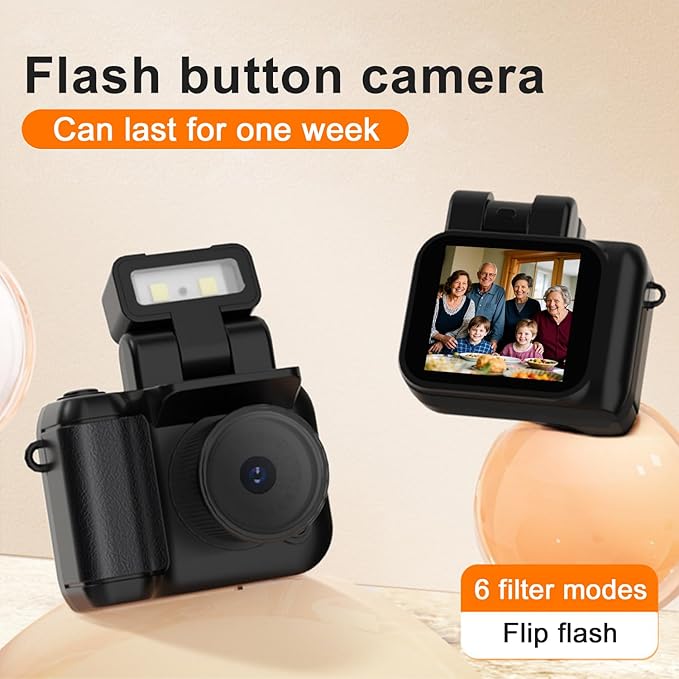 Retro Snap Camera，Mini Nostalgic Vintage View，Tiny Snaps，Keychain Digital Photo Camera，Llavero Mini CáMara Retro，1080p Hd with Led Flash Light (Pink 16GB)