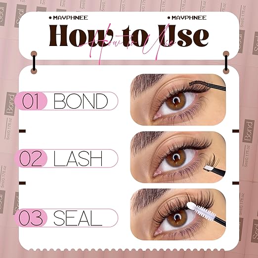 Mavphnee Lash Bond and Seal Brown Lash Glue Strong Hold Eyelashes Bond and Seal 72 Hours Long Lasting Eyelash Glue Waterproof Dark Brown Eyelash Adhesive for DIY Lash Extensions at Home
