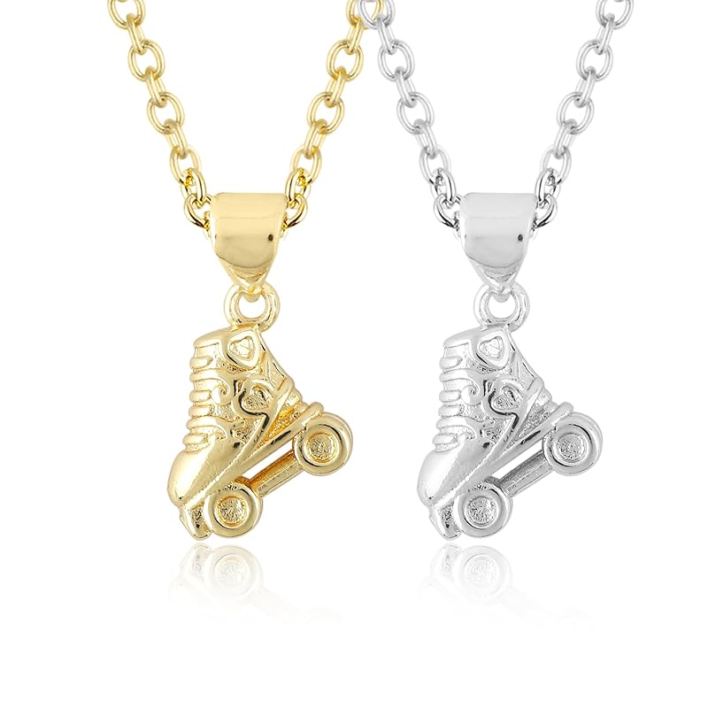 JOR Skate Shoe Charm Pendant Necklace, Athlete Sport & Ice Lover, Men and Women Unisex Jewelry, Dainty Gold & Silver Plated Combo Chain 18 inch (Pack of 2)