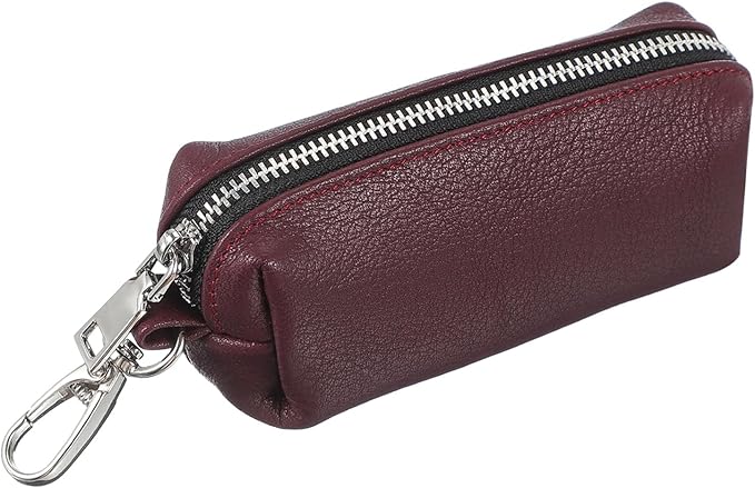 uxcell Leather Coin Purse, Leather Car Key Holder Bag Hand-held Change Purse Keychain Pouch Small Coin Pouch with Key Ring for Women and Men, Claret