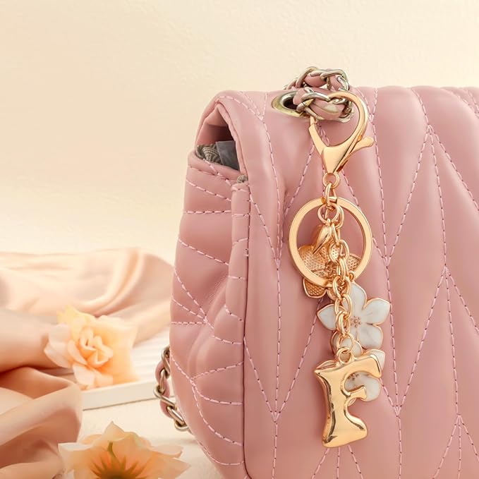 Snycler Bubble Initial Keychain Graceful Flower for bags car remote–A-Z Letter Charms for Women