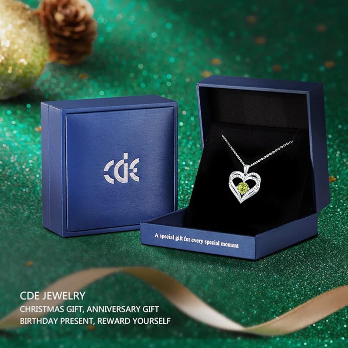 CDE Forever Love Heart Necklaces for Women, Wedding Anniversary, Birthday Mothers Day Christmas Day Gifts for Mom, Mother, Wife, friend, S925 Silver Jewelry with Birthstone Pendant