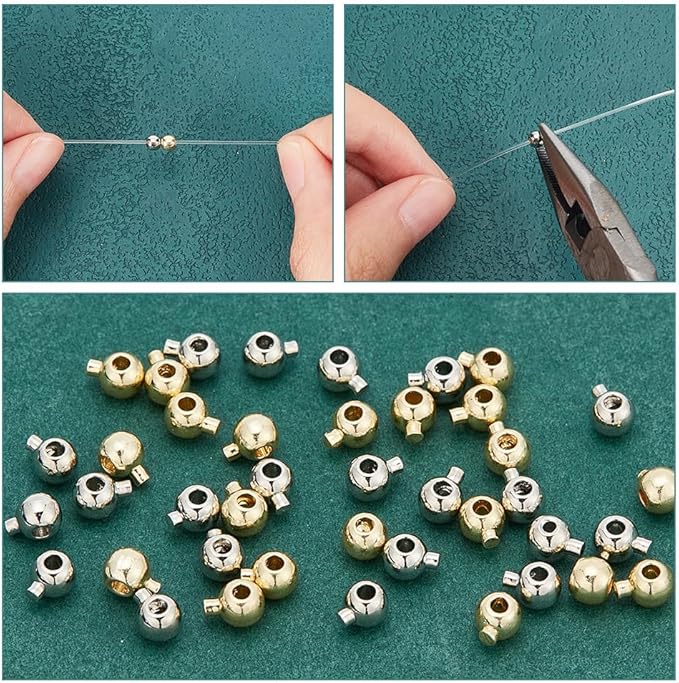arricraft 40 Pcs 2 Colors Brass Beads, Loose Spacer Beads Metal Irregular Shape Crimp Charms Accessories for Bracelet Necklace Jewelry Making, Platinum/Golden