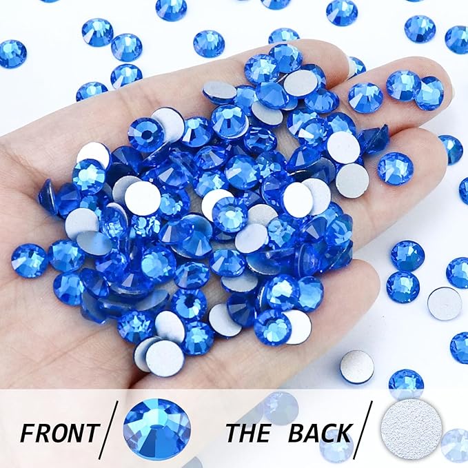 1440PCS SS6 Crystal Glass Flatback Rhinestones, Round Flat Back Crystal Gems for Nail Art and Craft Clothes, Glue Fix Diamond Stones Capri Blue (1.9-2.0mm)