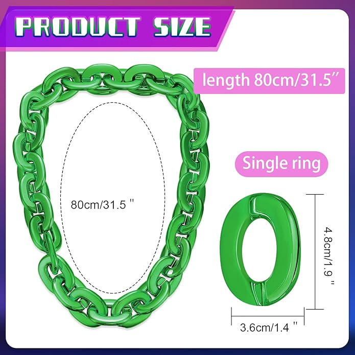 Remuuly Plastic Chain Necklace Chunky Big Fake Necklace Hip Hop Rapper Giant Turnover Chain Costume for Halloween