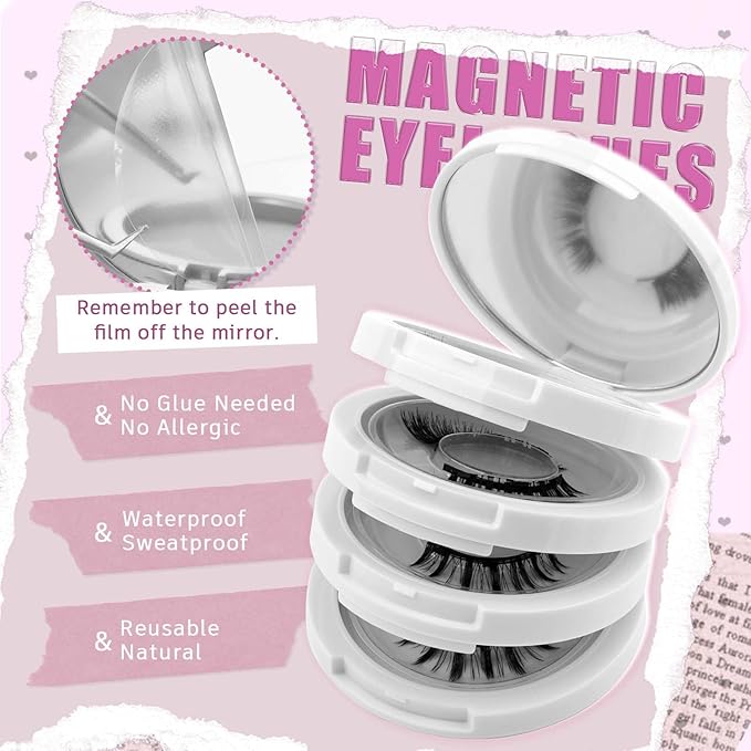 FADLASH Magnetic Eyelashes with Applicator Reusable Magnetic Lashes Natural Look No Glue Needed Wispy Lash Extensions Easy to Wear and Remove 4 Pairs (S02)
