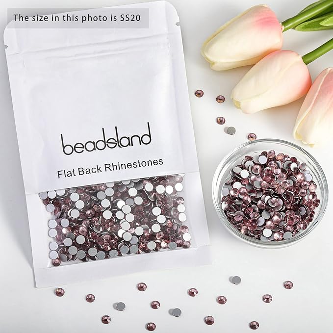 Beadsland Flat Back Crystal Rhinestones Round Gems for Nail Art and Craft Glue Fix, Light Purple, 4.6-4.8mm, SS20/1440pcs