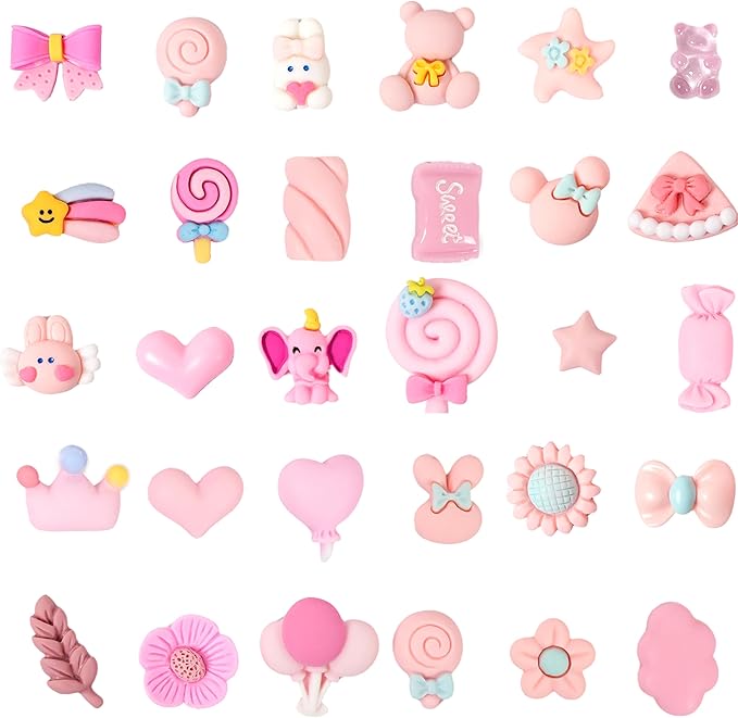 70 Pcs Slime Charms Pink Resin Charms Cute Embellishments Bulk Mixed Ornament Decorations Accessories
