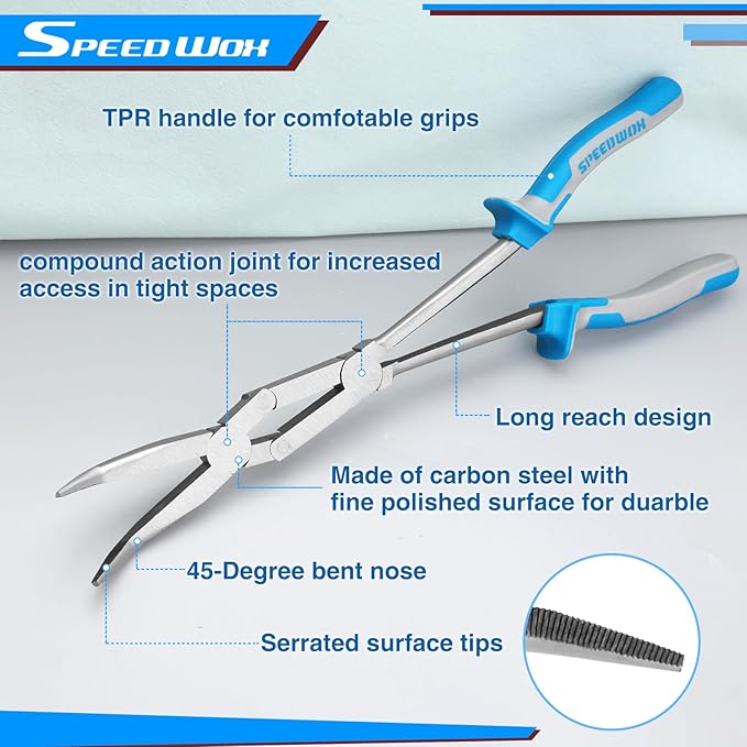 SPEEDWOX 13-Inch Dual Pivot Pliers - Bent Nose Dual Material Long Reach Extra Long Compound Action Pliers