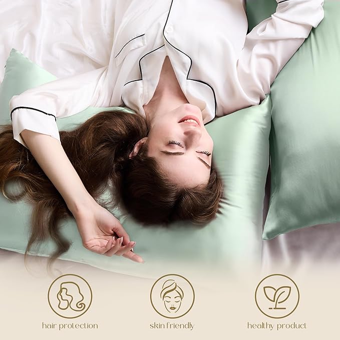 ZIMASILK 100% Pure Mulberry Silk Pillowcase for Hair and Skin Health,Soft and Smooth,Both Sides Premium Grade 6A Silk,600 Thread Count,with Hidden Zipper,1pc (King 20''x36'',Mint Green)