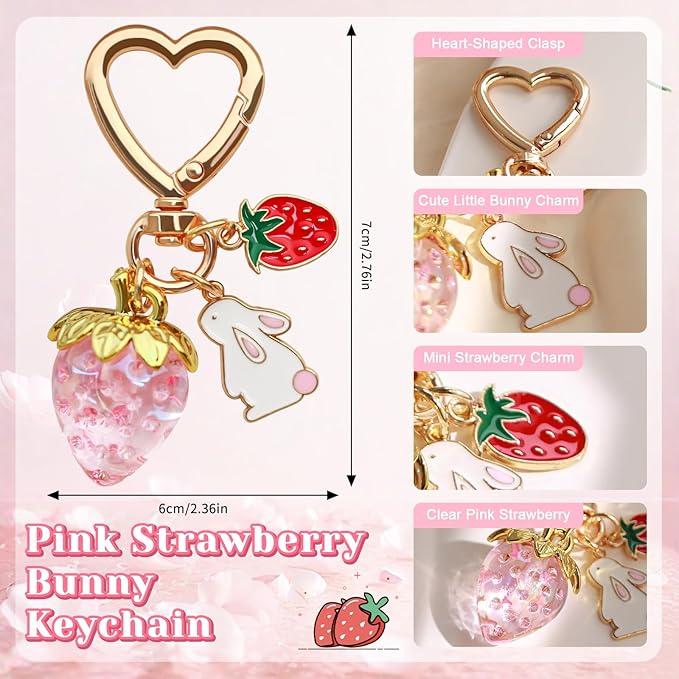 2Pcs Strawberry Keychain Flower Cherry Blossom Keychain Cute Bag Charms Strawberry Gift for Women Girls