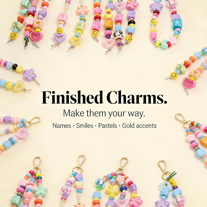 PinEther DIY Bag Charm Kit & Keychain Making Kit, 421 PCS Bead & Charm Set with A–Z Letter Beads, Strings & Clasps, Beaded Bag Charm Kit for Women & Adults, DIY Accessories, Gift Ready