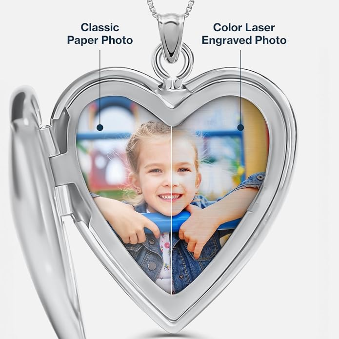 PicturesOnGold.com Personalized Heart Shaped Butterflies Photo Locket Necklace - 3/4 inch x 3/4 inch - Includes 18 inch Chain - Custom Engraved Picture Locket Necklace for Women