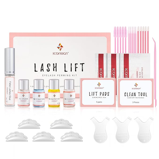 Lash Lift Kit, Professional Semi-Permanent Curling Eyelash Perm Kit Includes Eye Shields, Pads and Accessories Suitable for Salon & Home Use(Version B)